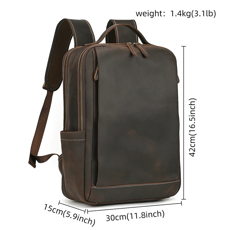 Fashion Crazy Horse Leather Backpack Real Cowskin Laptop Bagpack Computer Man Backpacks For Men Male Daypack Business School Bag