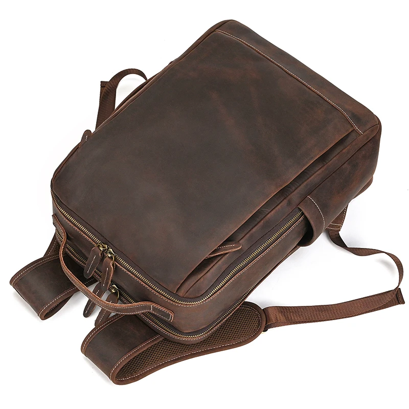 Fashion Crazy Horse Leather Backpack Real Cowskin Laptop Bagpack Computer Man Backpacks For Men Male Daypack Business School Bag