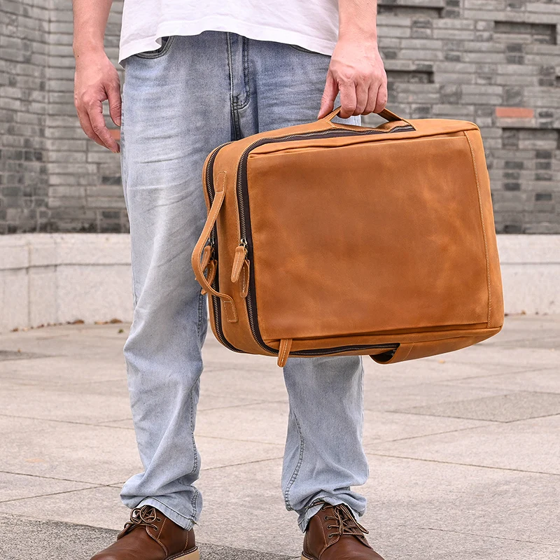 Fashion Crazy Horse Leather Backpack Real Cowskin Laptop Bagpack Computer Man Backpacks For Men Male Daypack Business School Bag