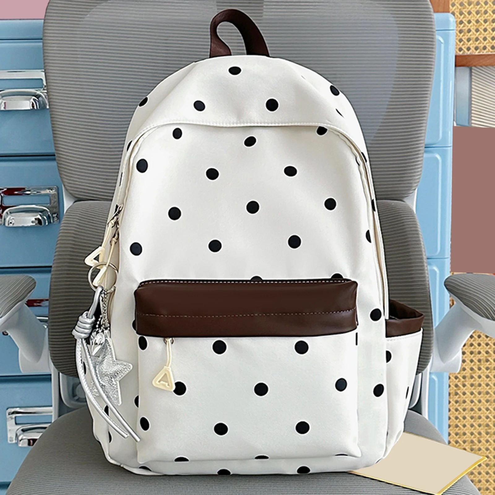 Polka Dot Aesthetic Preppy Backpack Kawaii Sweet Travel Casual Daypack Laptop Backpack for Elementary & Middle Girl Students