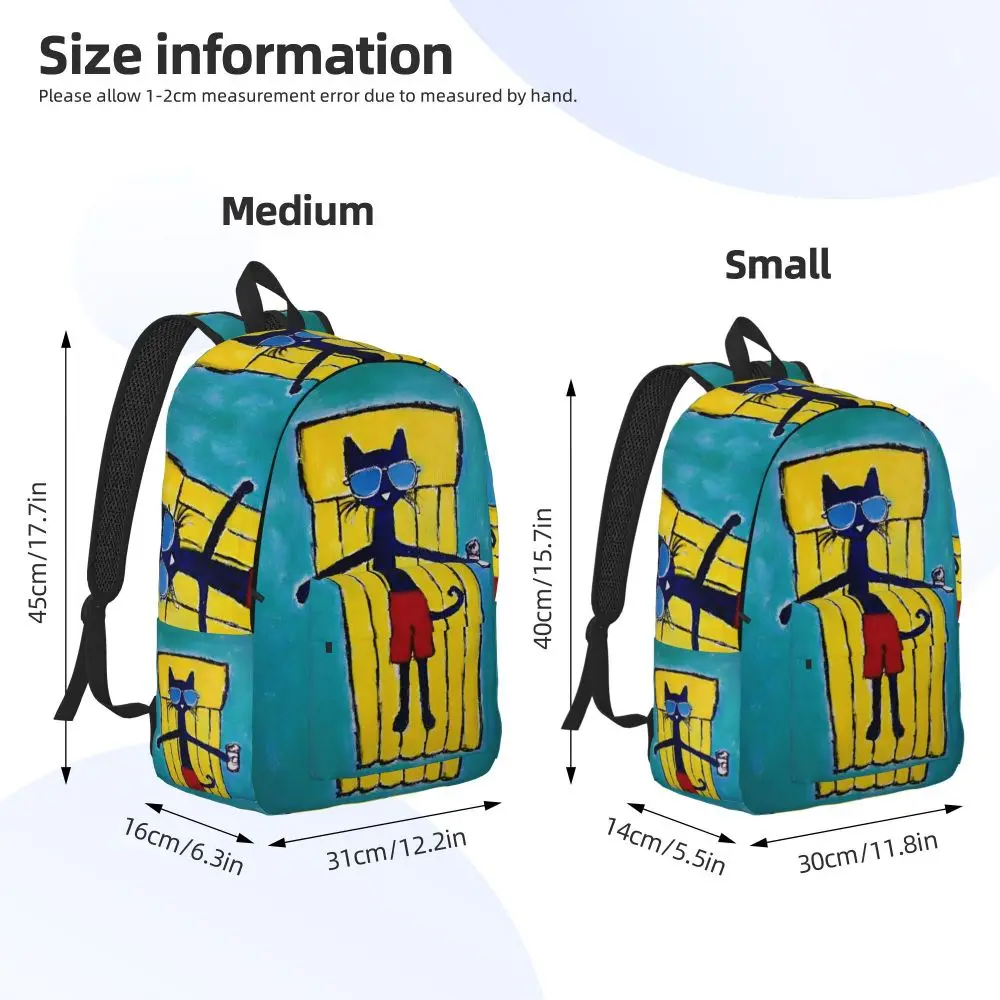 Pete The Cat I Love My White Shoes Cool Backpack High School Hiking Travel Cartoon Cats Daypack for Men Women Laptop Canvas Bags