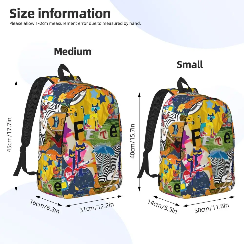 Pete The Cat I Love My White Shoes Cool Backpack High School Hiking Travel Cartoon Cats Daypack for Men Women Laptop Canvas Bags