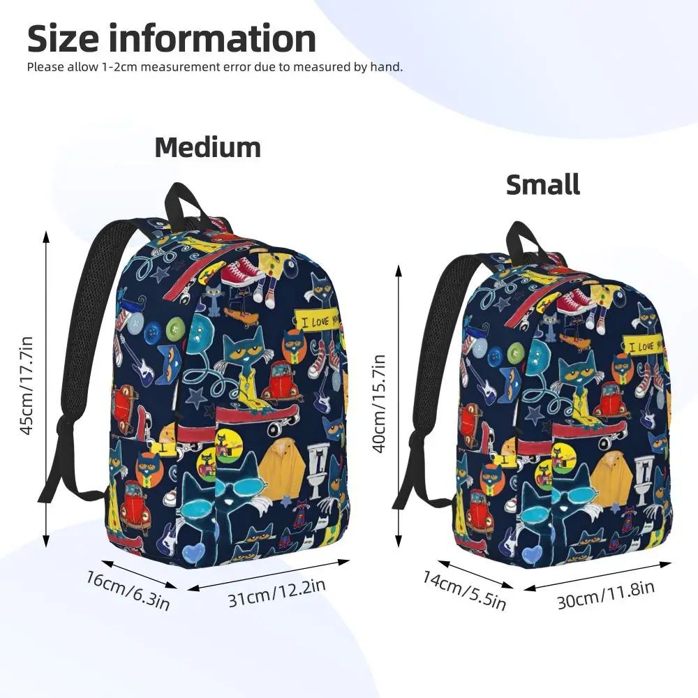 Pete The Cat I Love My White Shoes Cool Backpack High School Hiking Travel Cartoon Cats Daypack for Men Women Laptop Canvas Bags