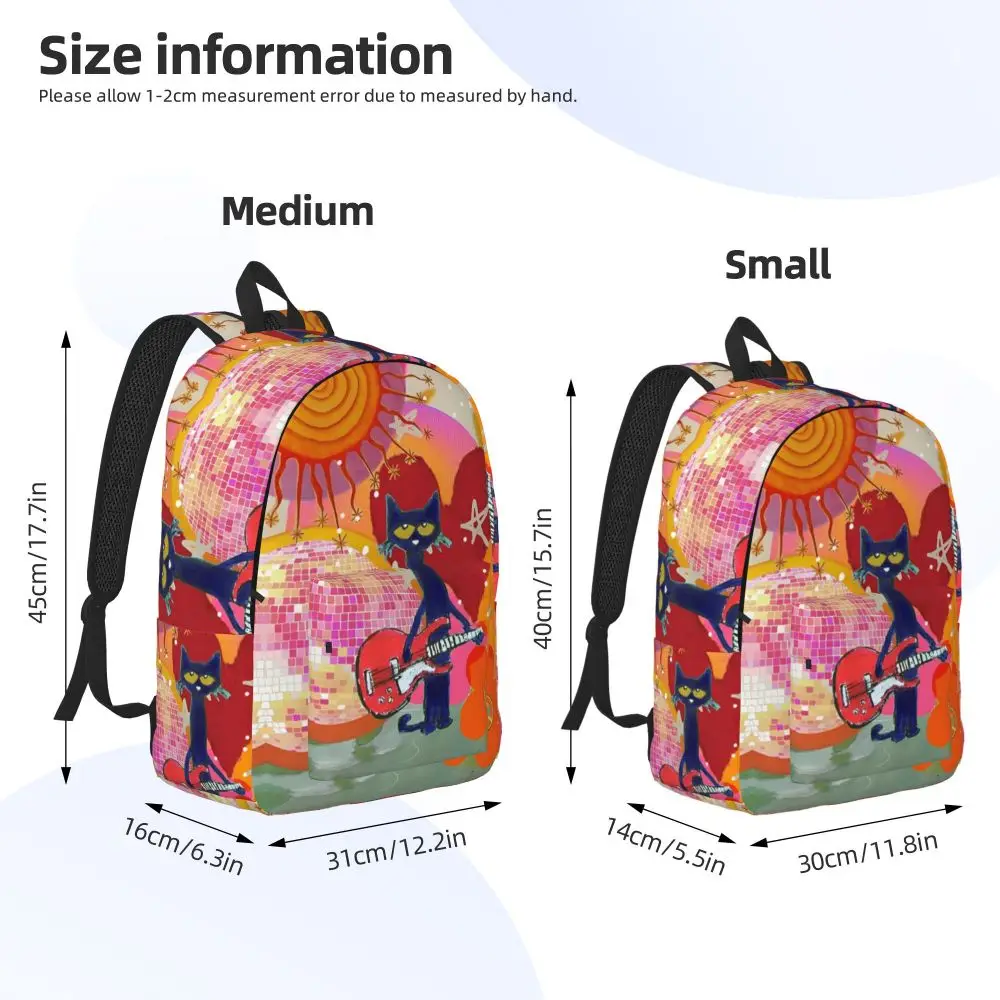 Pete The Cat I Love My White Shoes Cool Backpack High School Hiking Travel Cartoon Cats Daypack for Men Women Laptop Canvas Bags