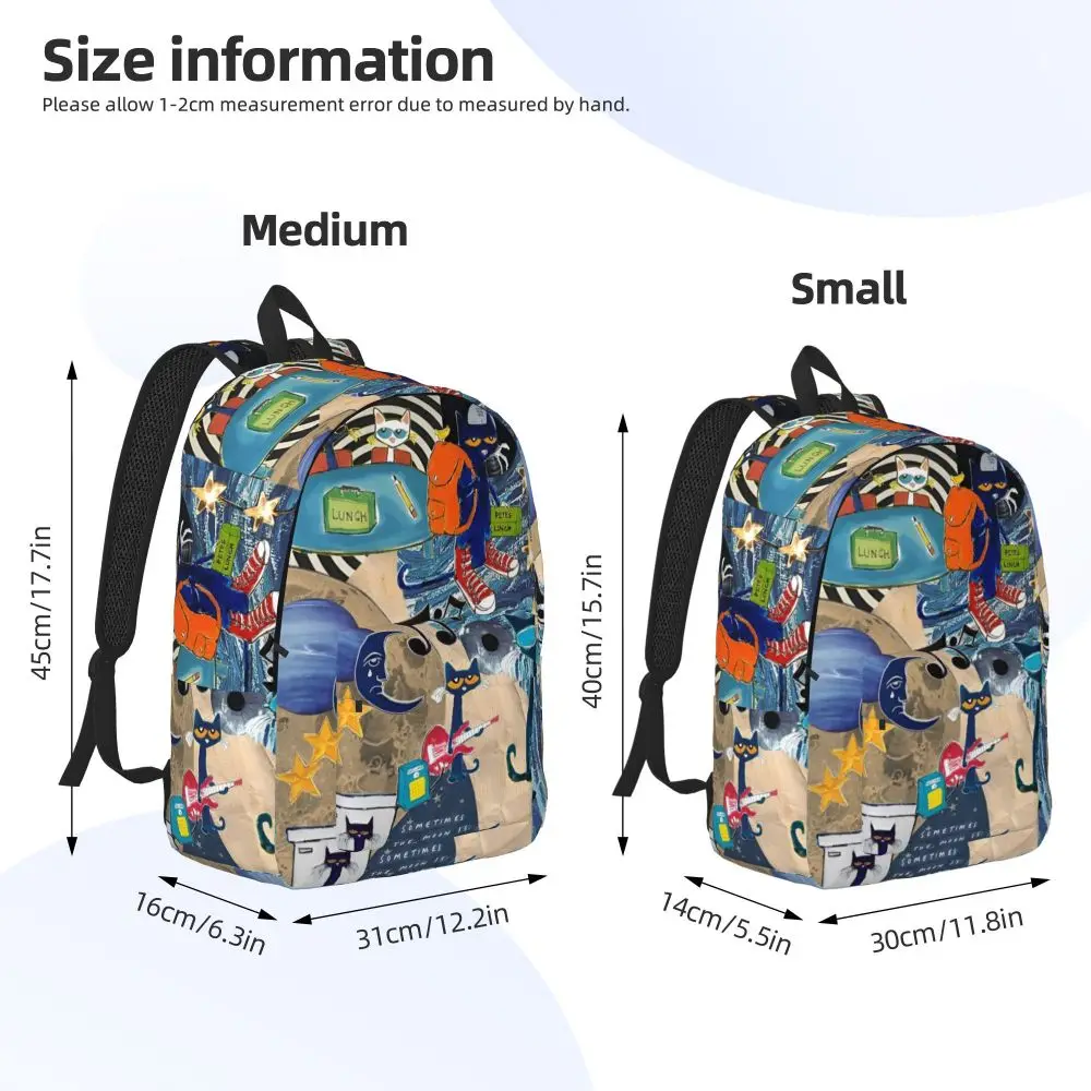 Pete The Cat I Love My White Shoes Cool Backpack High School Hiking Travel Cartoon Cats Daypack for Men Women Laptop Canvas Bags
