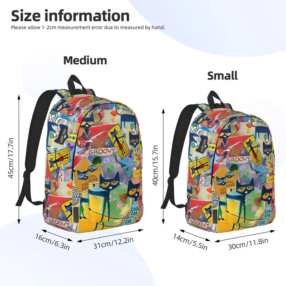 Pete The Cat I Love My White Shoes Cool Backpack High School Hiking Travel Cartoon Cats Daypack for Men Women Laptop Canvas Bags