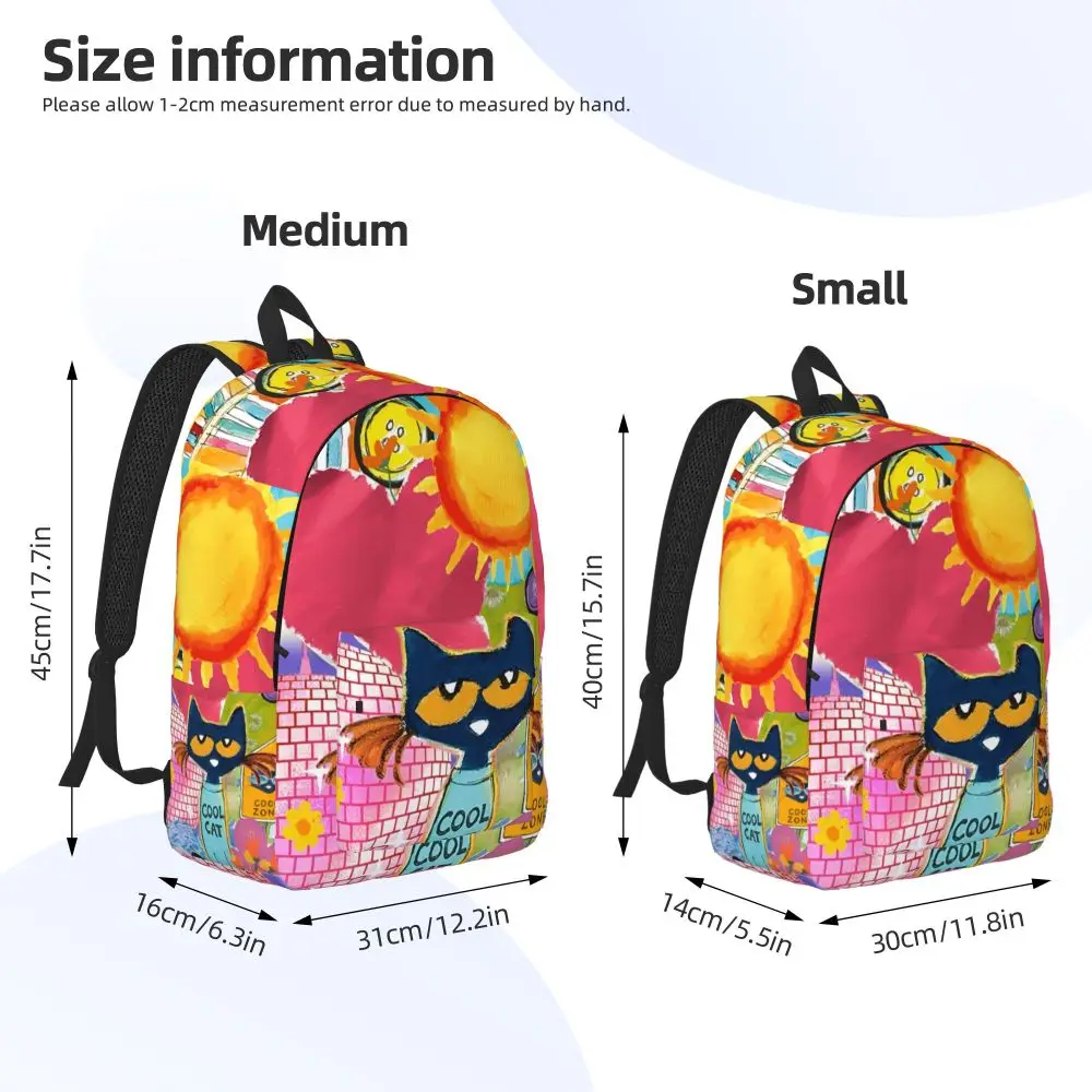 Pete The Cat I Love My White Shoes Cool Backpack High School Hiking Travel Cartoon Cats Daypack for Men Women Laptop Canvas Bags