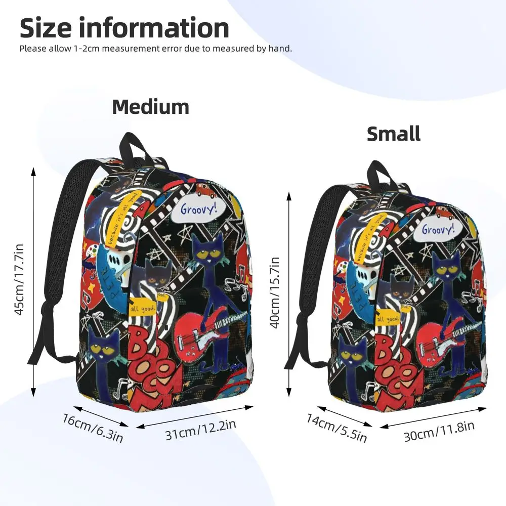 Pete The Cat I Love My White Shoes Cool Backpack High School Hiking Travel Cartoon Cats Daypack for Men Women Laptop Canvas Bags