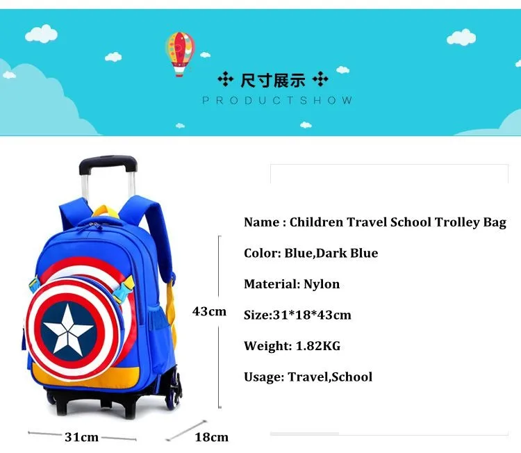 kids School trolley bag for boys Children school wheeled backpack Mochilas school bag with wheels School Rolling backpack Bags
