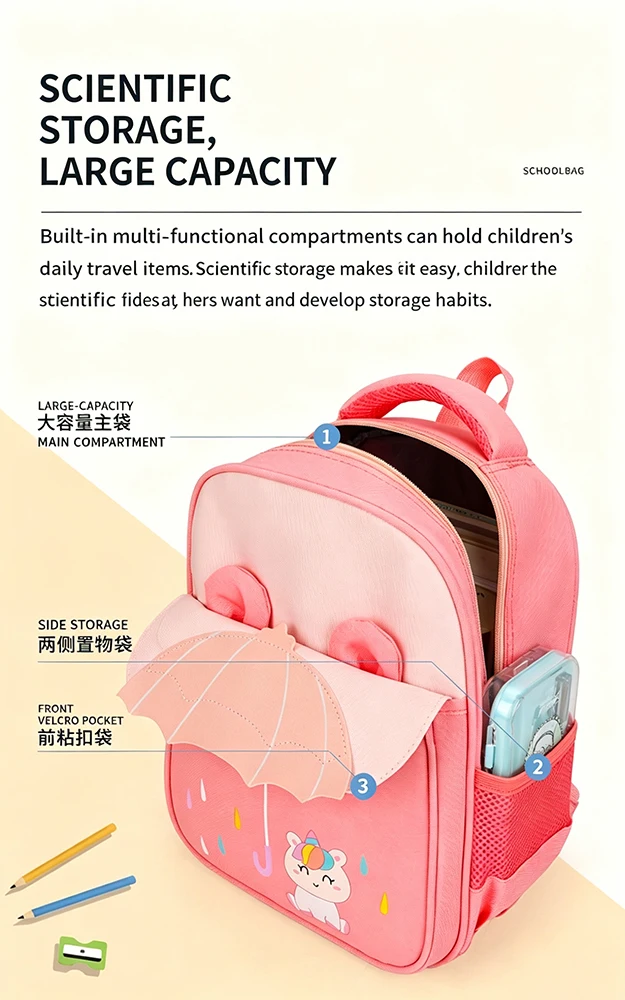 2026 New Cute Children's Kindergarten Bags Fashion Cartoon Animal School Backpack Girls Lovely Small Schoolbags