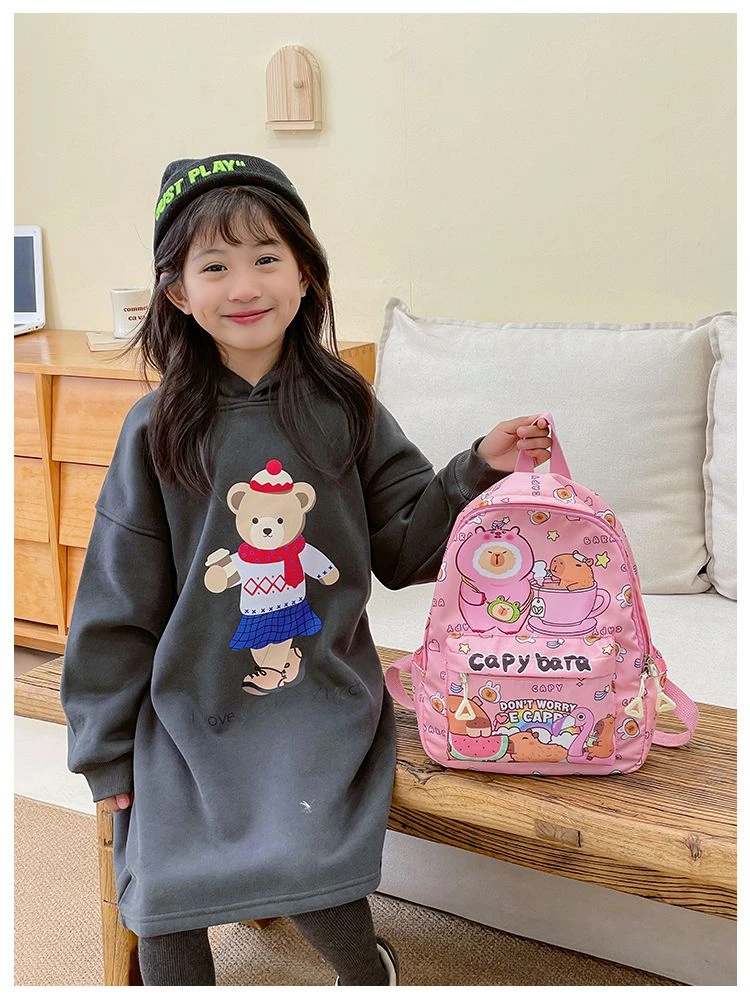 2026 New Kawaii Cartoon Capybara Backpack Women Girls Ultra-light Kindergarten Primary Student Schoolbag Simple Pattern Book Bag