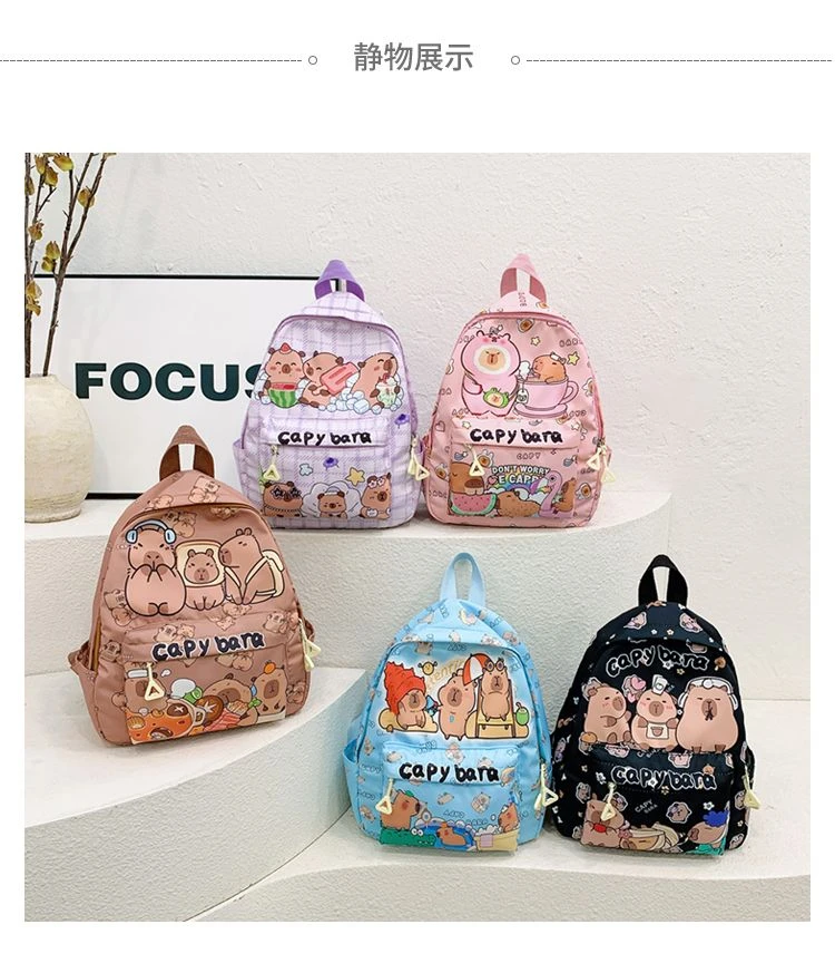 2026 New Kawaii Cartoon Capybara Backpack Women Girls Ultra-light Kindergarten Primary Student Schoolbag Simple Pattern Book Bag