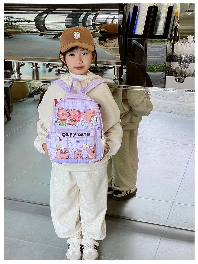 2026 New Kawaii Cartoon Capybara Backpack Women Girls Ultra-light Kindergarten Primary Student Schoolbag Simple Pattern Book Bag