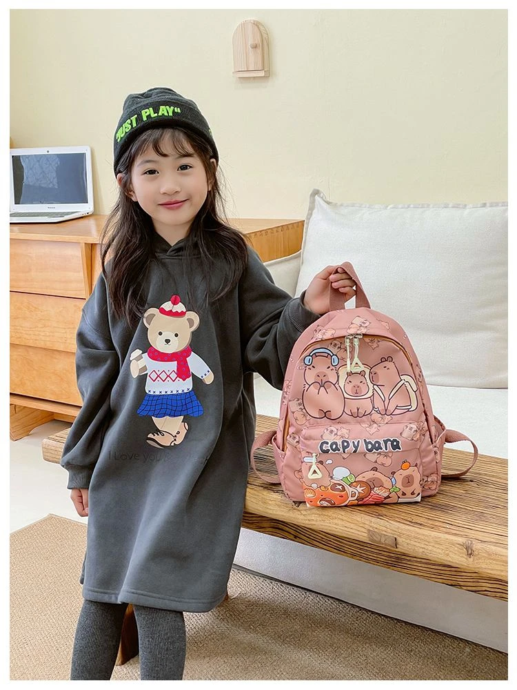 2026 New Kawaii Cartoon Capybara Backpack Women Girls Ultra-light Kindergarten Primary Student Schoolbag Simple Pattern Book Bag