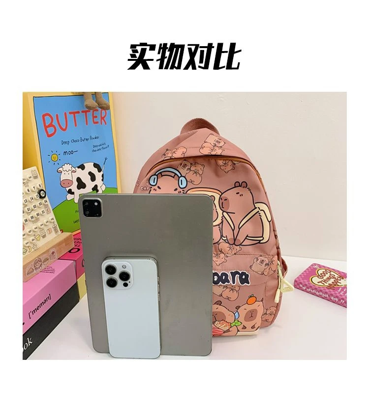 2026 New Kawaii Cartoon Capybara Backpack Women Girls Ultra-light Kindergarten Primary Student Schoolbag Simple Pattern Book Bag
