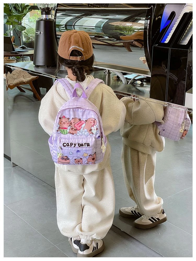 2026 New Kawaii Cartoon Capybara Backpack Women Girls Ultra-light Kindergarten Primary Student Schoolbag Simple Pattern Book Bag