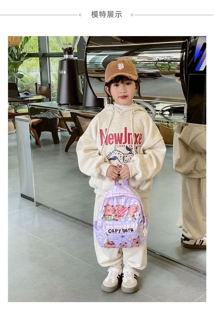 2026 New Kawaii Cartoon Capybara Backpack Women Girls Ultra-light Kindergarten Primary Student Schoolbag Simple Pattern Book Bag