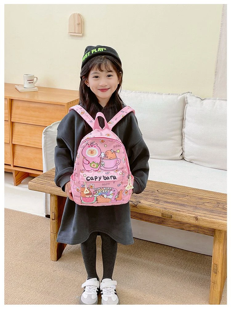 2026 New Kawaii Cartoon Capybara Backpack Women Girls Ultra-light Kindergarten Primary Student Schoolbag Simple Pattern Book Bag