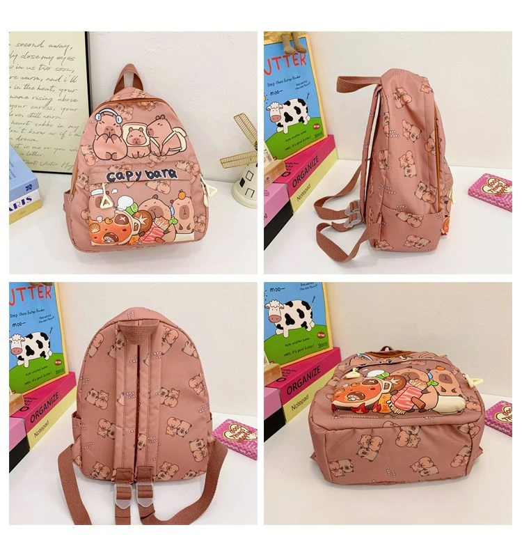 2026 New Kawaii Cartoon Capybara Backpack Women Girls Ultra-light Kindergarten Primary Student Schoolbag Simple Pattern Book Bag