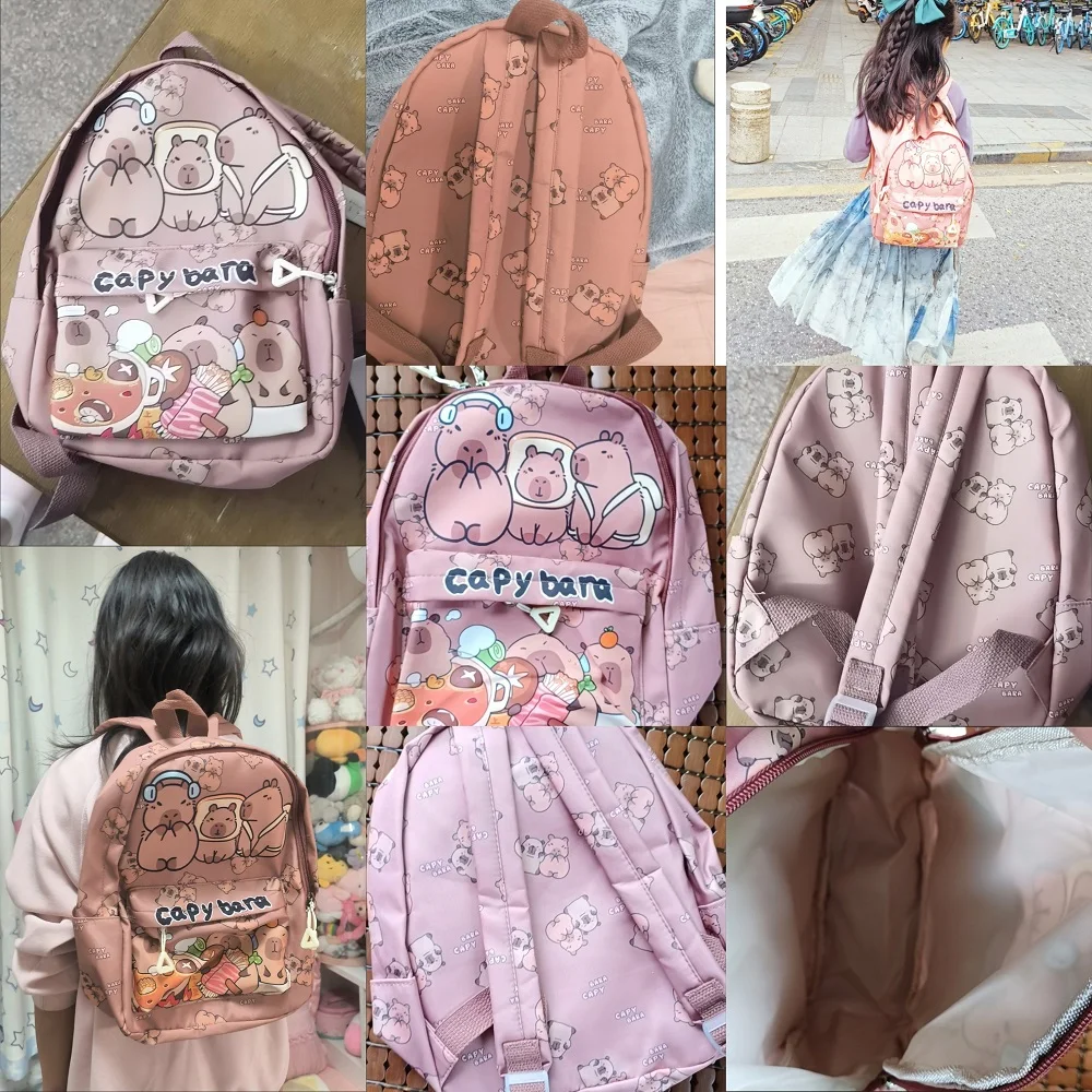 2026 New Kawaii Cartoon Capybara Backpack Women Girls Ultra-light Kindergarten Primary Student Schoolbag Simple Pattern Book Bag