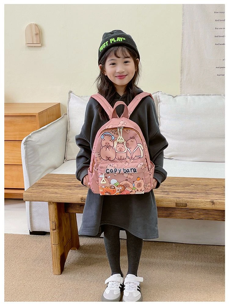 2026 New Kawaii Cartoon Capybara Backpack Women Girls Ultra-light Kindergarten Primary Student Schoolbag Simple Pattern Book Bag