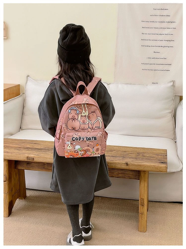 2026 New Kawaii Cartoon Capybara Backpack Women Girls Ultra-light Kindergarten Primary Student Schoolbag Simple Pattern Book Bag