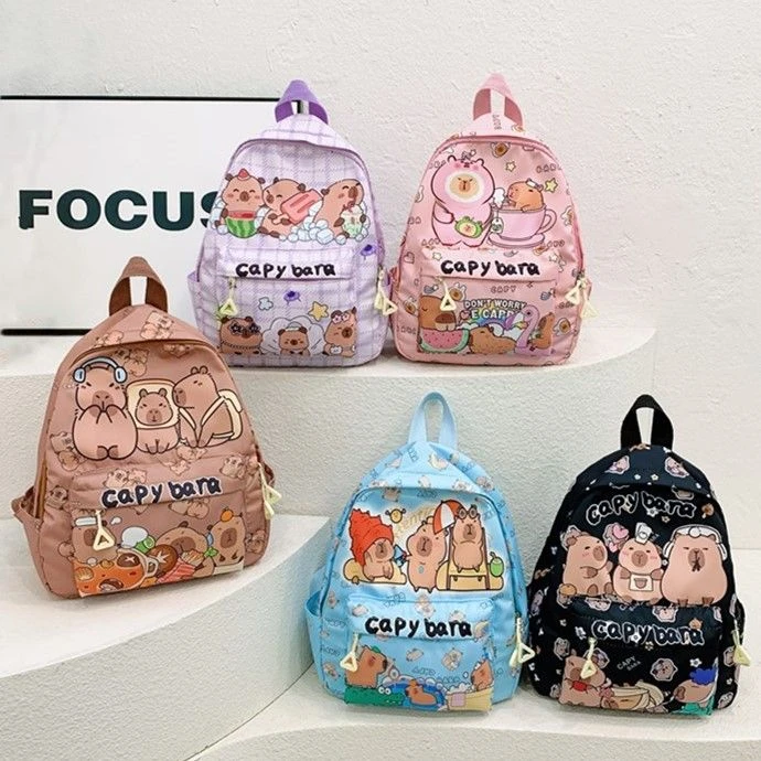 2026 New Kawaii Cartoon Capybara Backpack Women Girls Ultra-light Kindergarten Primary Student Schoolbag Simple Pattern Book Bag