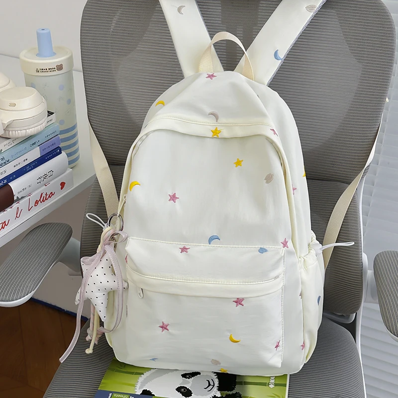 Y2K Cute Aesthetic Preppy Backpack Lightweight Travel Rucksack Nylon Travel Casual Daypack Waterproof for Teens Girls Students