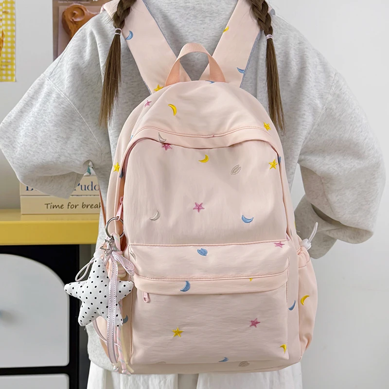 Y2K Cute Aesthetic Preppy Backpack Lightweight Travel Rucksack Nylon Travel Casual Daypack Waterproof for Teens Girls Students