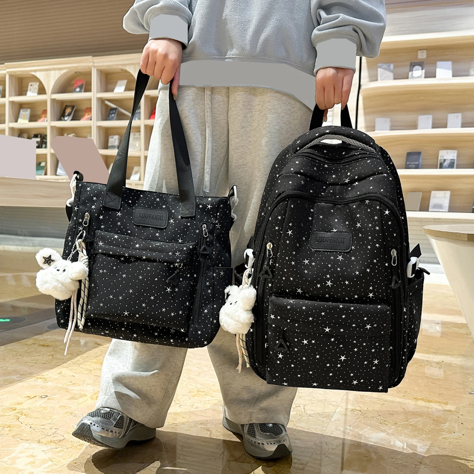 Shiny Starry Sky Backpack for Teen Girls School Holographic Glitter Foil Stamping Rucksack for Friends Family Gifts