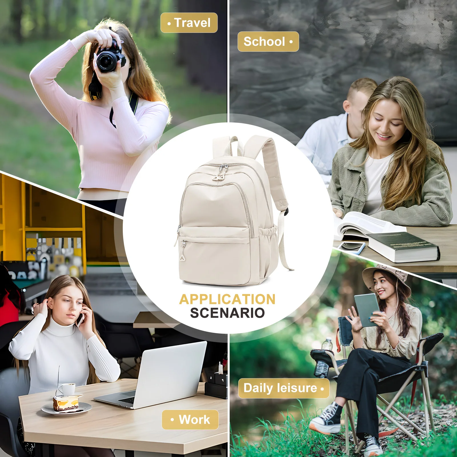 Laptop School Bag, Waterproof Teenage Bookbag Nylon Fashion Boy Girl Travel Shoulder Bag, High College School Backpack for Women