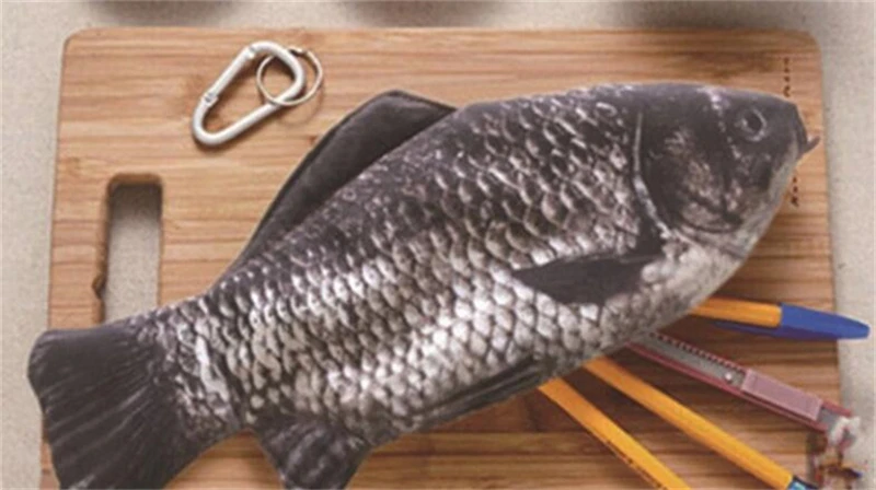 Simulated Crucian Pencil Bag Personality Creative Salt Fish Shaped Pen Pencil Case Funny Handbag for Students Teenages Girls