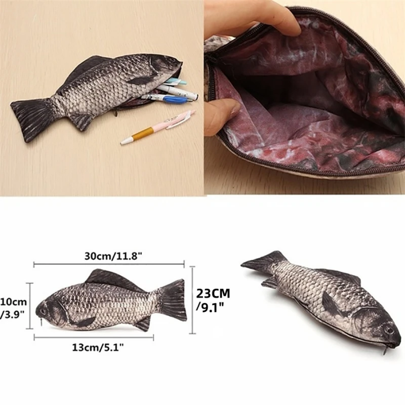 Simulated Crucian Pencil Bag Personality Creative Salt Fish Shaped Pen Pencil Case Funny Handbag for Students Teenages Girls