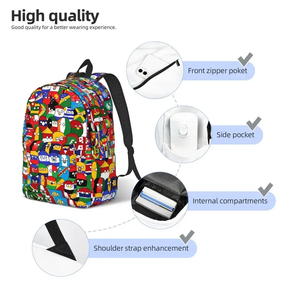 Countryball Cartoon Backpack School Bookbag Countries Earth Canvas Daypack Preschool Kindergarten Bag