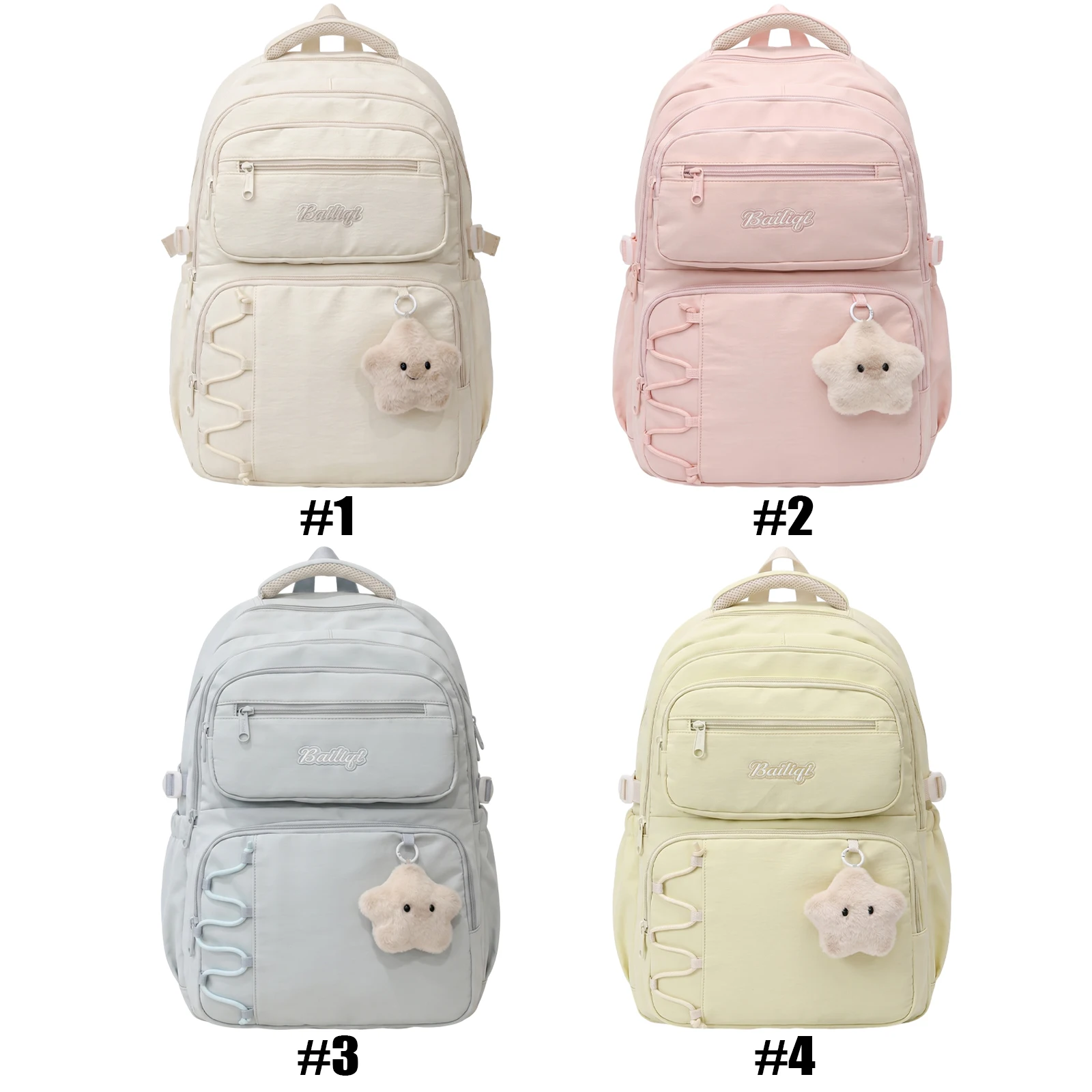 Young Women Aesthetic Backpack Korean Style Nylon Bag Multi-Compartment Travel Pack