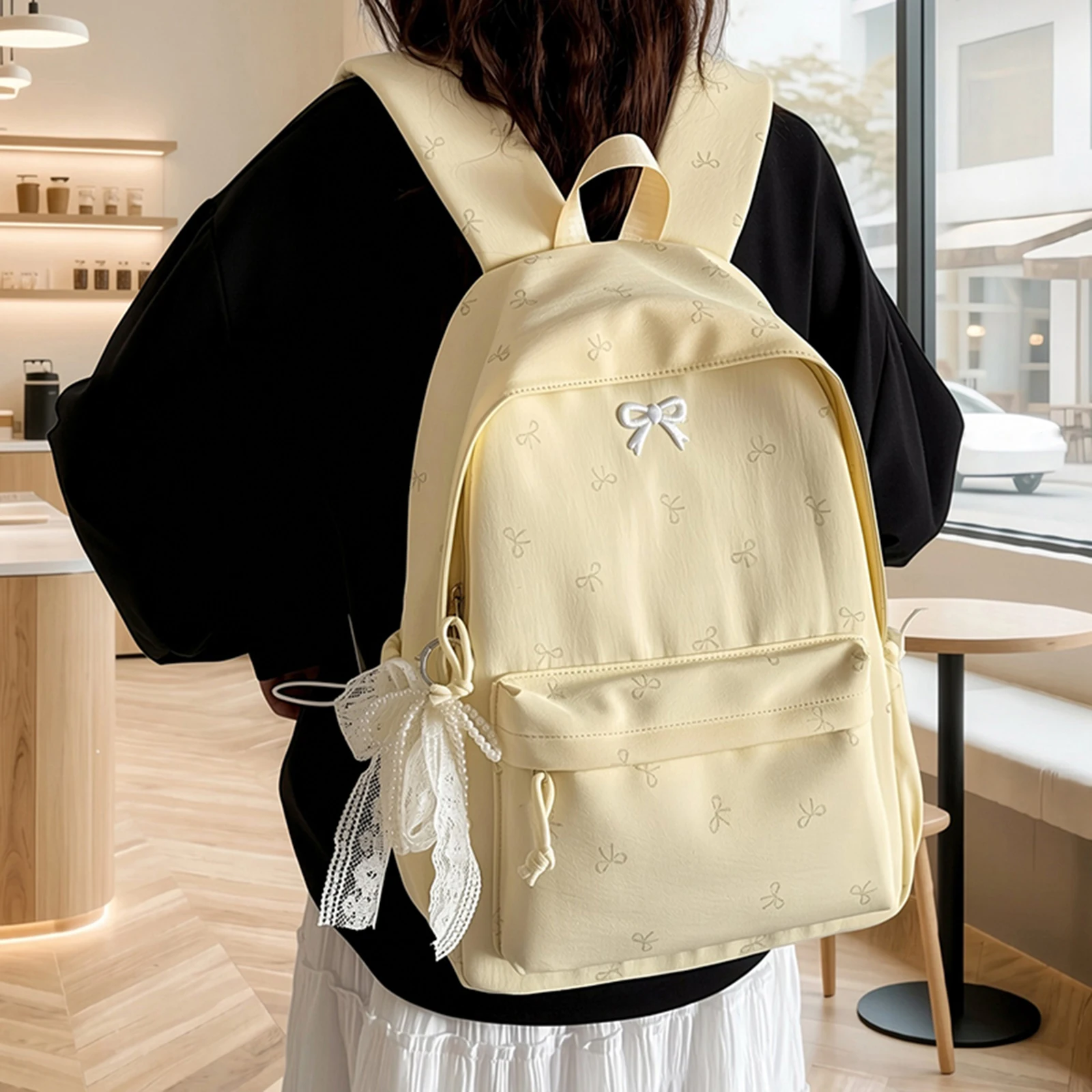 Women Bows Backpacks Travel Bag Large Capacity Kawaii Laptop Backpack Y2k Casual Laptop Bag Nylon for Kids Children Teens Girls