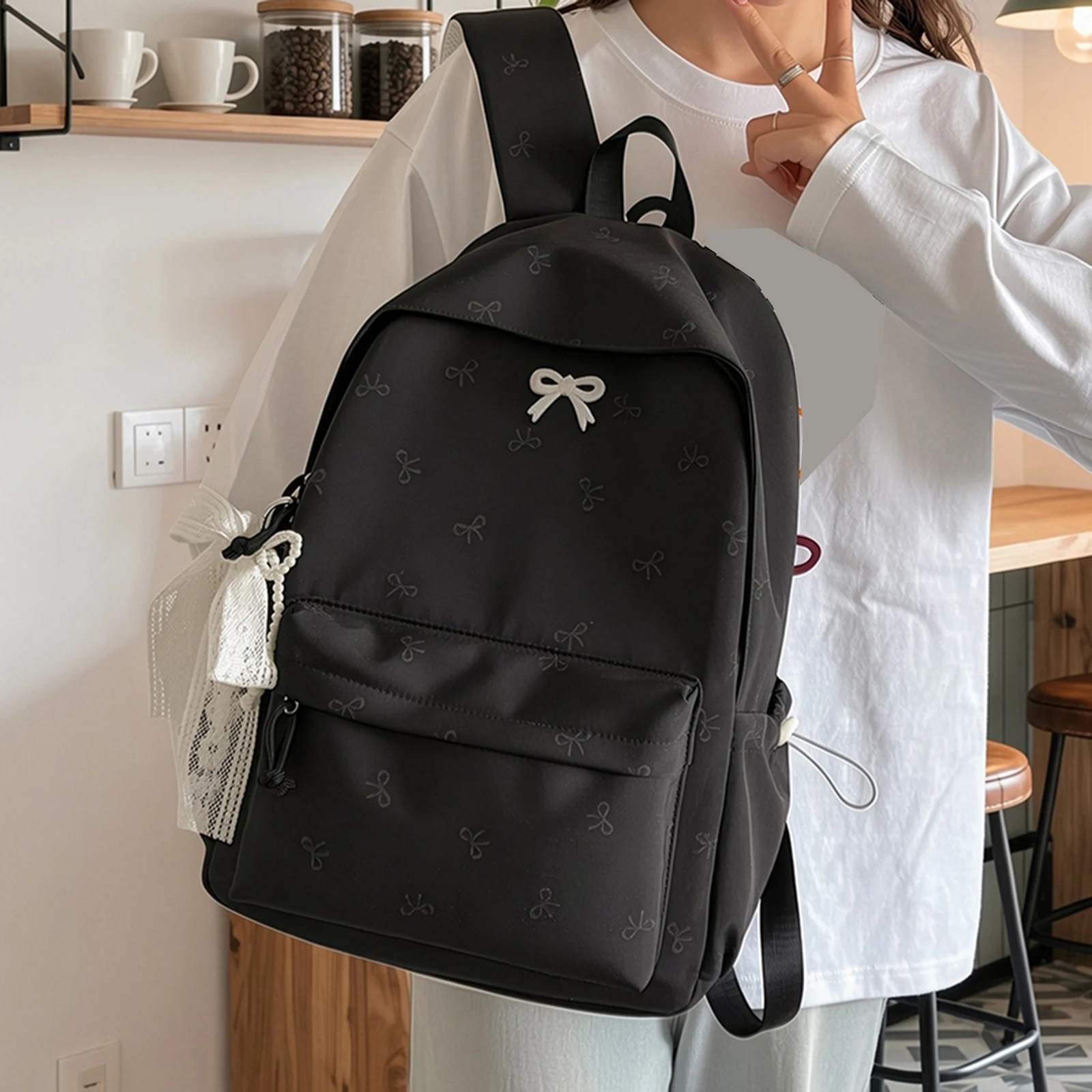 Women Bows Backpacks Travel Bag Large Capacity Kawaii Laptop Backpack Y2k Casual Laptop Bag Nylon for Kids Children Teens Girls