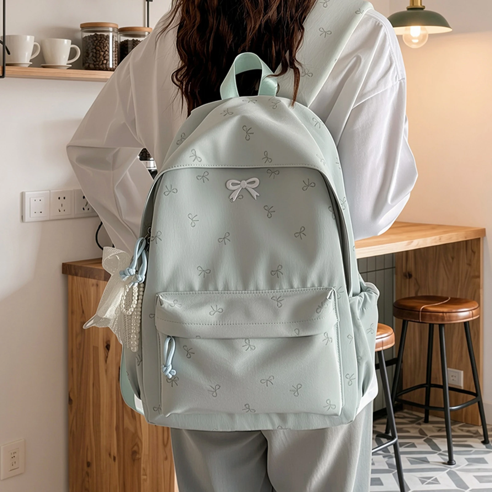 Women Bows Backpacks Travel Bag Large Capacity Kawaii Laptop Backpack Y2k Casual Laptop Bag Nylon for Kids Children Teens Girls