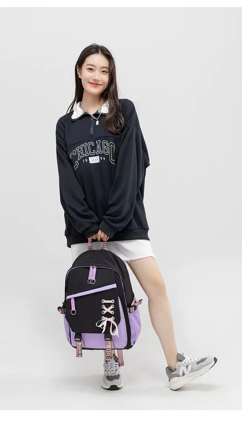 Teenagers Cute Schoolbag Shoulder Backpack Nylon Fabric Girls, Large Capacity Splash-Proof