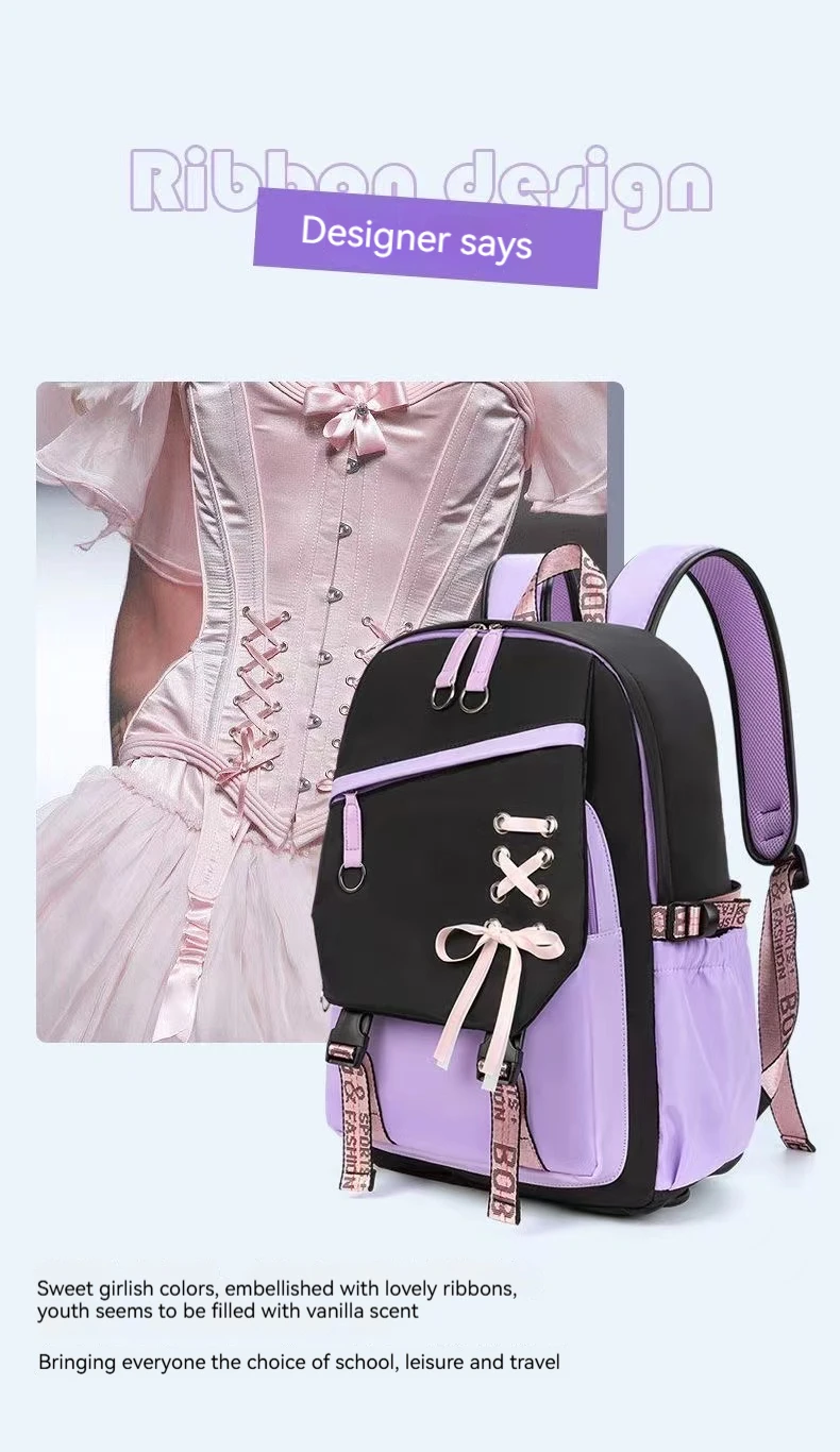 Teenagers Cute Schoolbag Shoulder Backpack Nylon Fabric Girls, Large Capacity Splash-Proof