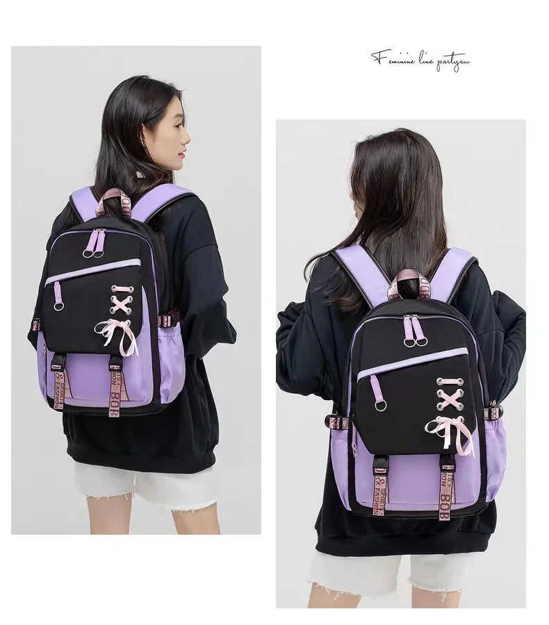 Teenagers Cute Schoolbag Shoulder Backpack Nylon Fabric Girls, Large Capacity Splash-Proof