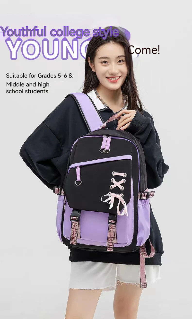 Teenagers Cute Schoolbag Shoulder Backpack Nylon Fabric Girls, Large Capacity Splash-Proof
