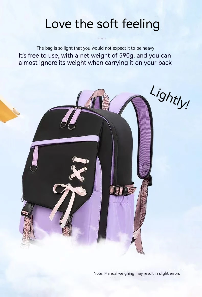 Teenagers Cute Schoolbag Shoulder Backpack Nylon Fabric Girls, Large Capacity Splash-Proof