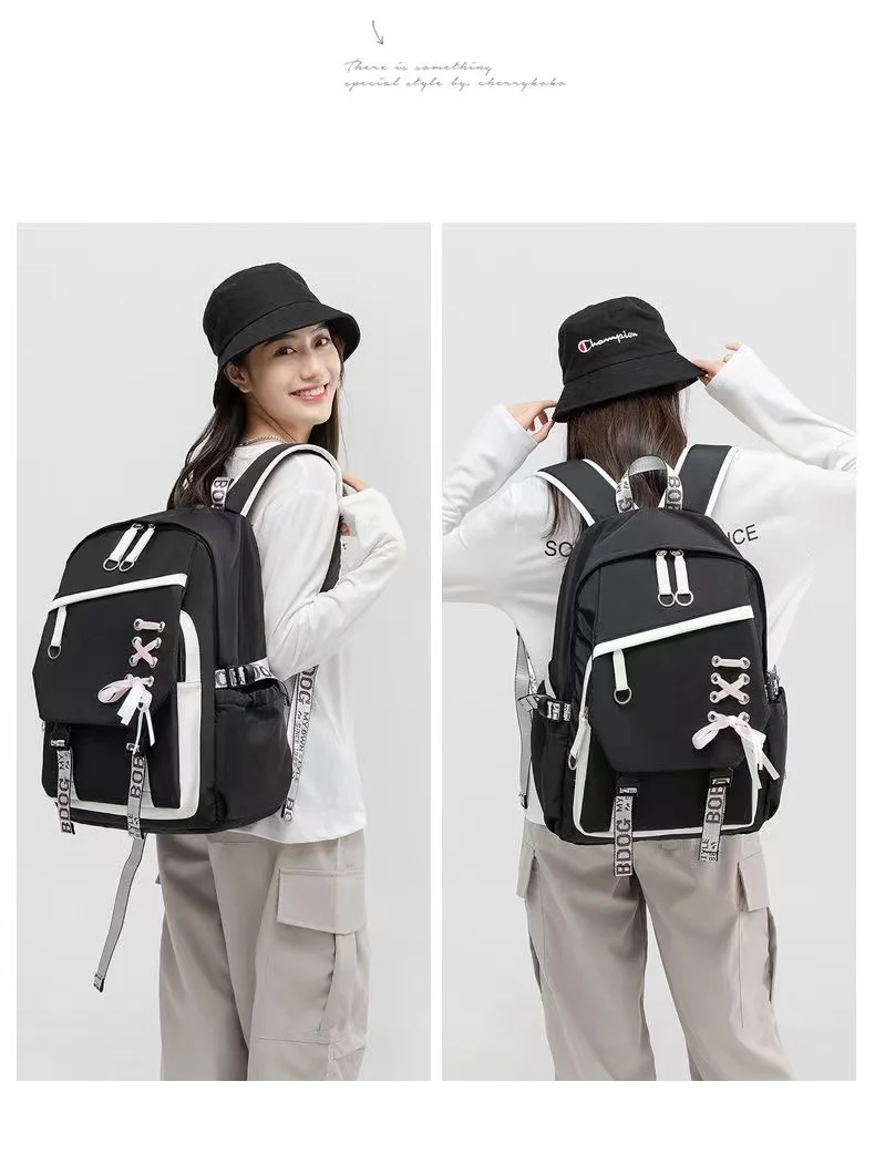 Teenagers Cute Schoolbag Shoulder Backpack Nylon Fabric Girls, Large Capacity Splash-Proof