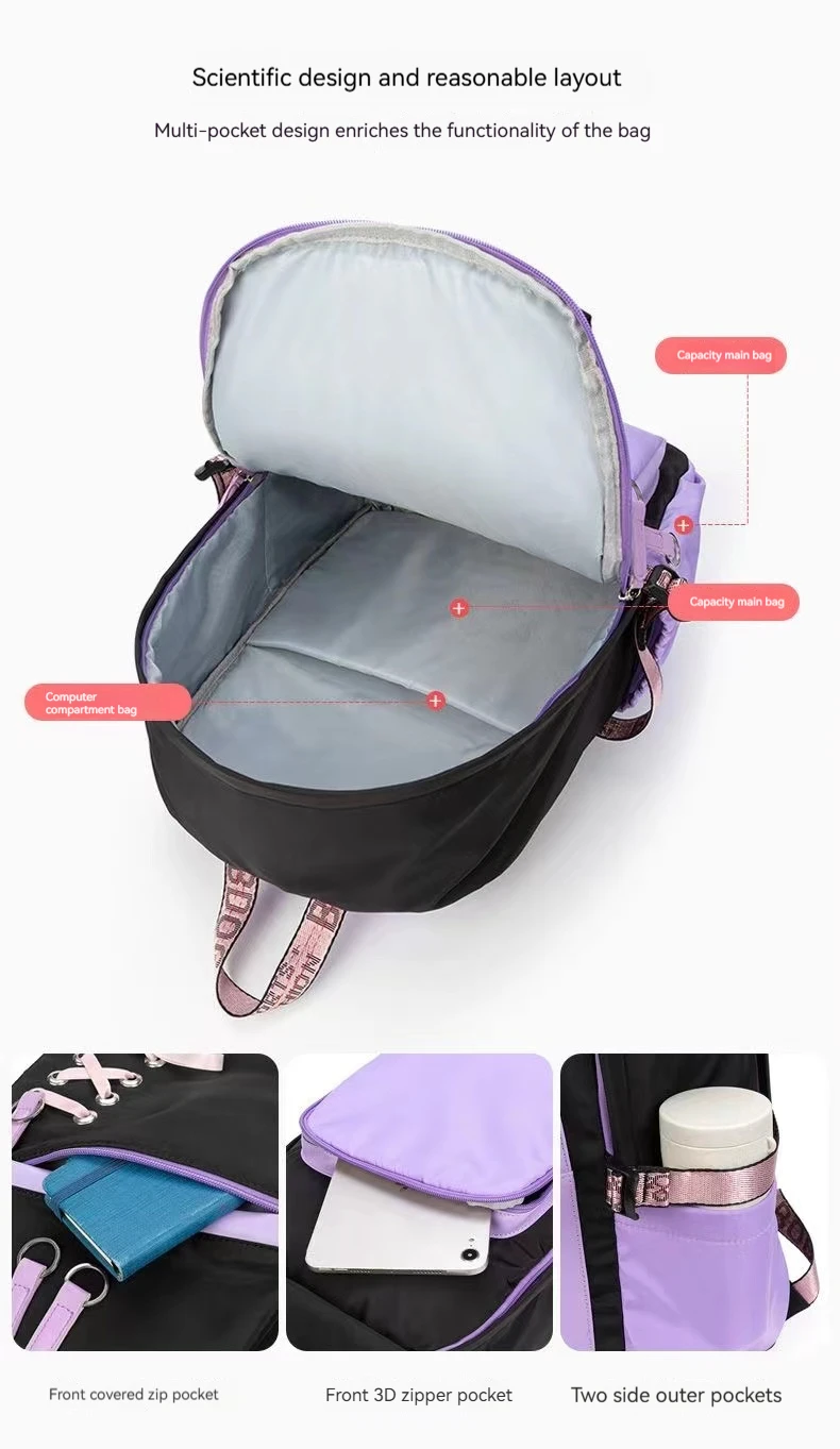 Teenagers Cute Schoolbag Shoulder Backpack Nylon Fabric Girls, Large Capacity Splash-Proof