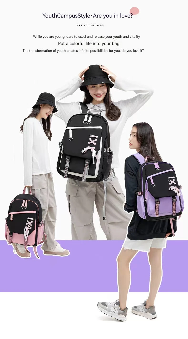 Teenagers Cute Schoolbag Shoulder Backpack Nylon Fabric Girls, Large Capacity Splash-Proof