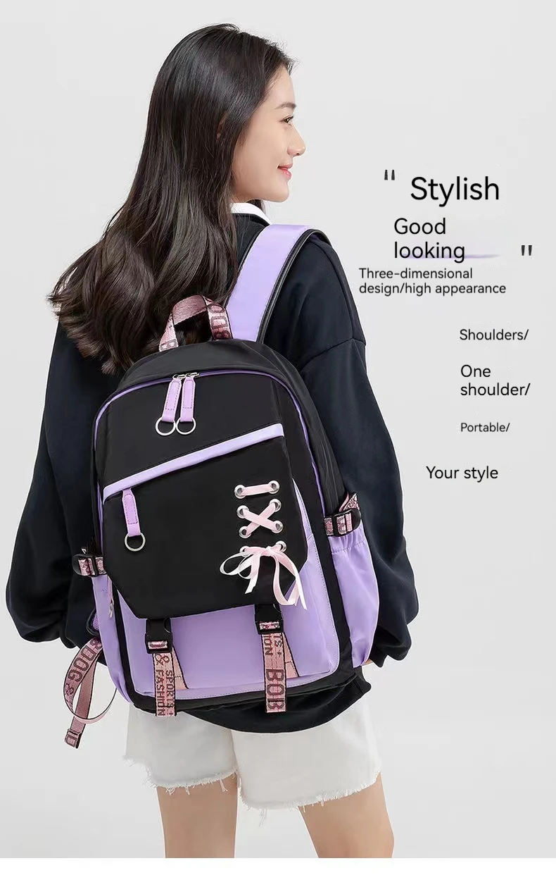 Teenagers Cute Schoolbag Shoulder Backpack Nylon Fabric Girls, Large Capacity Splash-Proof