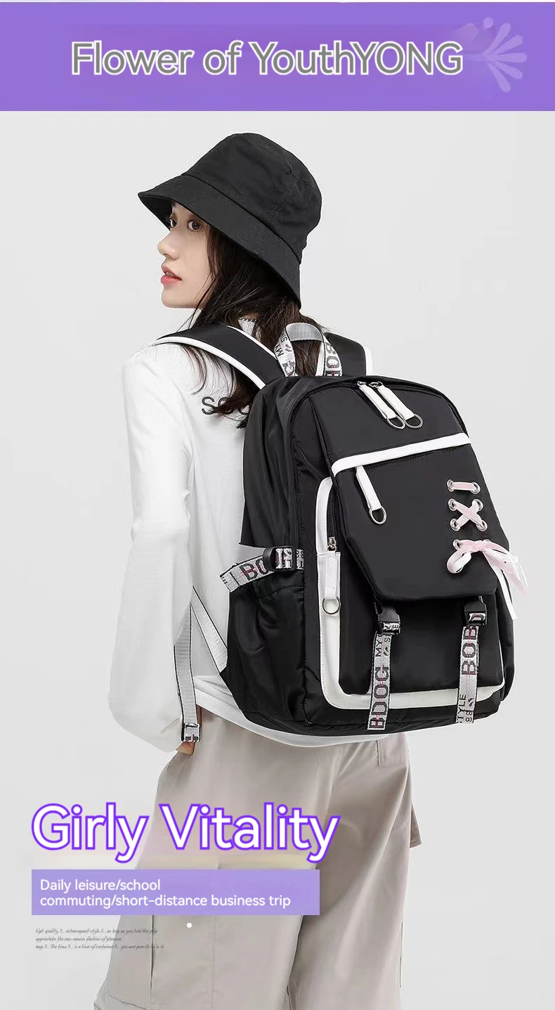 Teenagers Cute Schoolbag Shoulder Backpack Nylon Fabric Girls, Large Capacity Splash-Proof