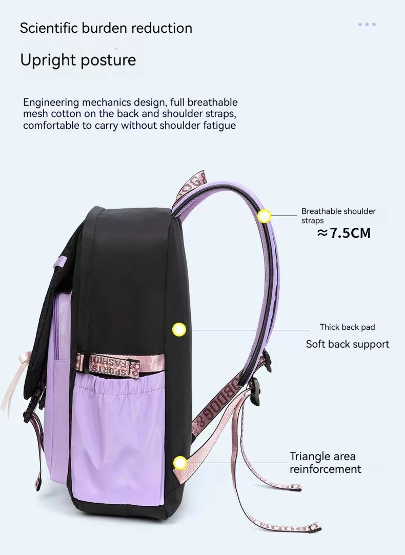 Teenagers Cute Schoolbag Shoulder Backpack Nylon Fabric Girls, Large Capacity Splash-Proof