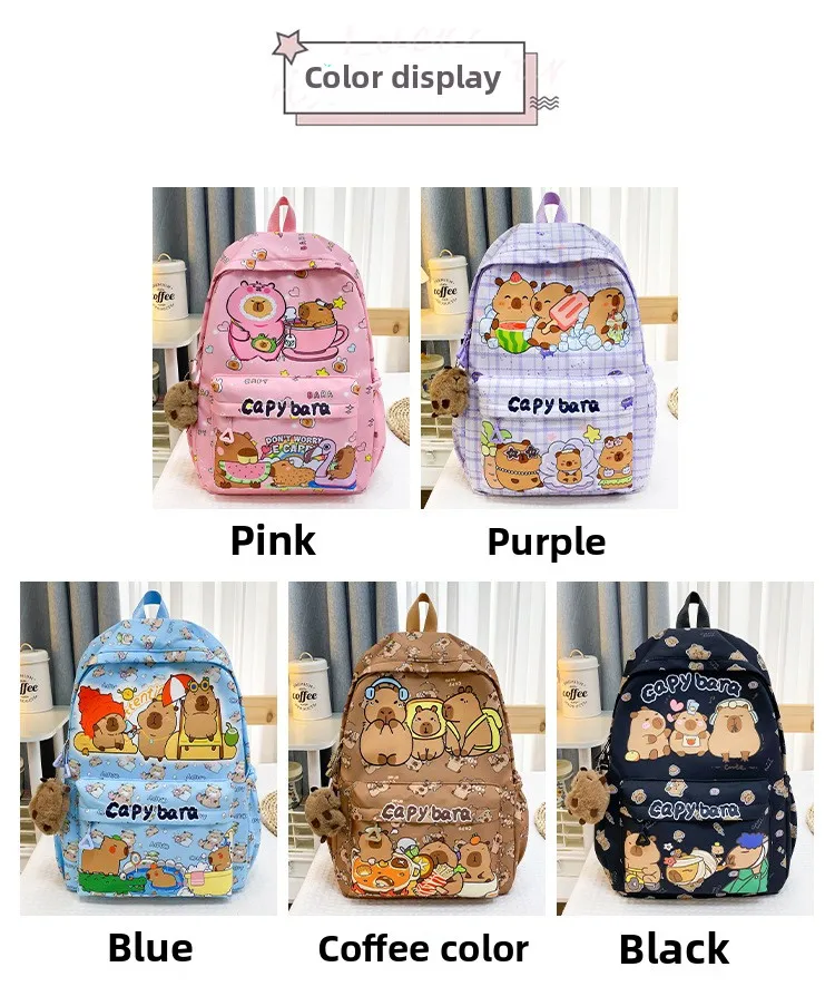 2025 Trend Large Capacity Capybara Book Bag Girl Nylon Backpack Kawaii Cartoon Student School Bag Cute College Backpack mochila